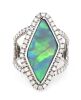 "Wholesaler Closing Down Must Be Sold" 14K White Gold, 6.69ct Natural Solid Black Lightning Ridge Opal and Diamond, Statement Ring