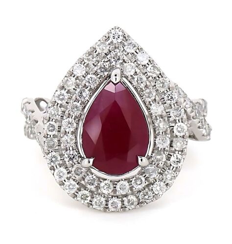 "Wholesaler Closing Down Must Be Sold" 14K White Gold, Ruby and Diamond, Double Halo Statement Ring