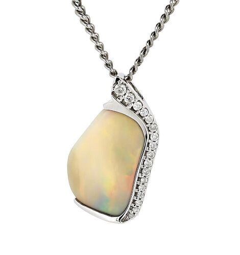 "Wholesaler Closing Down Must Be Sold" 14K White Gold, 4.80ct Andamooka Opal and Diamond, Statement Pendant