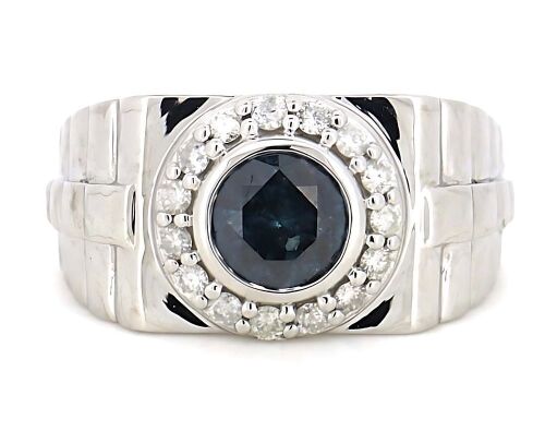 "Wholesaler Closing Down Must Be Sold" 14K White Gold, Blue Diamond, Gents Rolex Inspired Ring