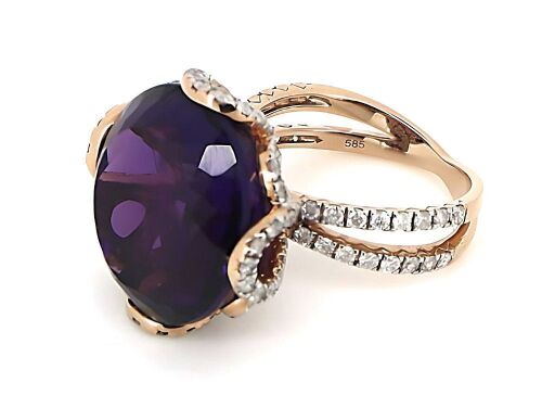 "Wholesaler Closing Down Must Be Sold" 14K Rose Gold, 17.55ct Amethyst and Diamond, Cocktail Ring