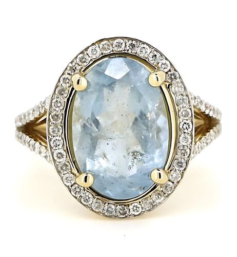 "Wholesaler Closing Down Must Be Sold" 14K Yellow Gold, Aquamarine and Diamond, Vintage Style Halo Ring